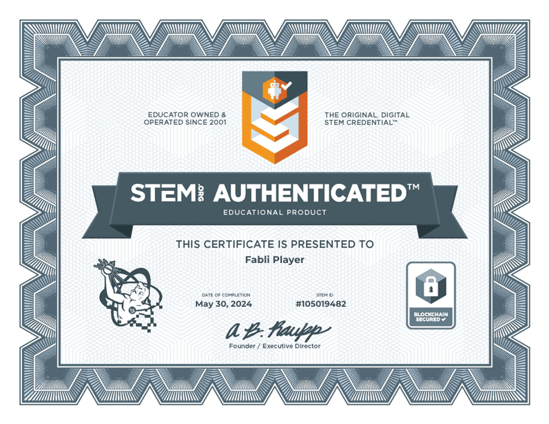 La Fabli est certifiée STEM.org Authenticated™ Educational Product!